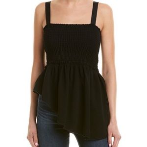 CINQ A SEPT Kaira Top, Black Asymmetrical Tank with Thick Straps
